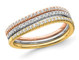 1/3 Carat (ctw) Diamond Three Ring Set in 14K White, Yellow and Pink Gold